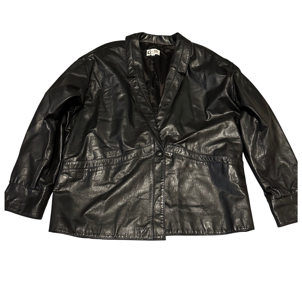 Vintage Black Leather Blazer Jacket Women's Size L Y2K
